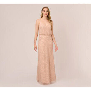 Adrianna Papell Beaded Blouson Gown 2 NWT Blush $329 Style# 09189118 Bridesmaid
